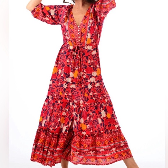 WALKER & WADE Red Carrie Floral Meadows Maxi Dress sz XL - Picture 15 of 15